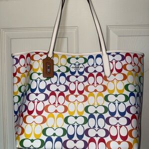 Coach Multicolor Rainbow Signature Canvas Tote - White Trim
